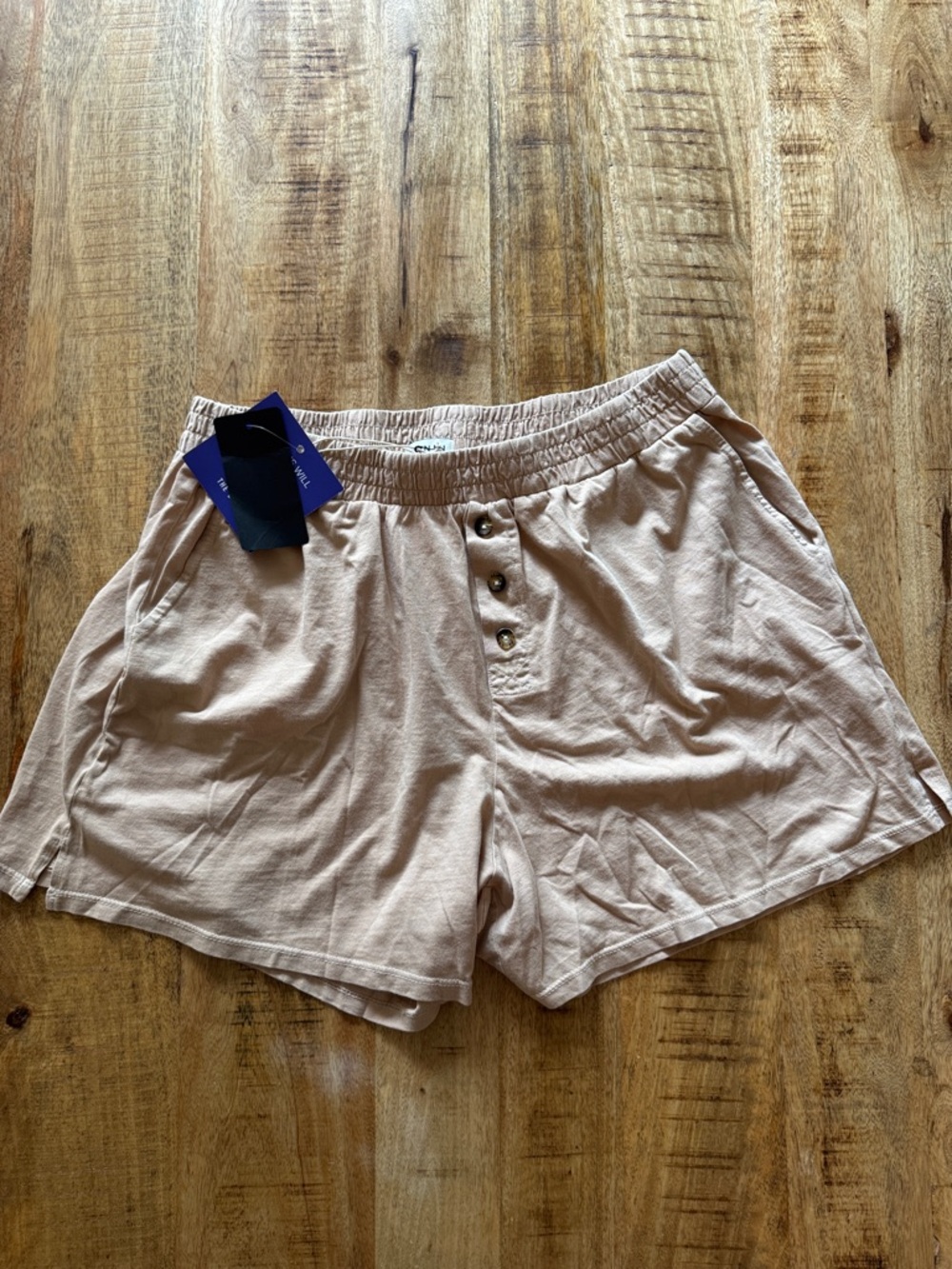 DONNI. Henley shorts 100% cotton Button-Front Athletic Shorts in Latte NEW NWT